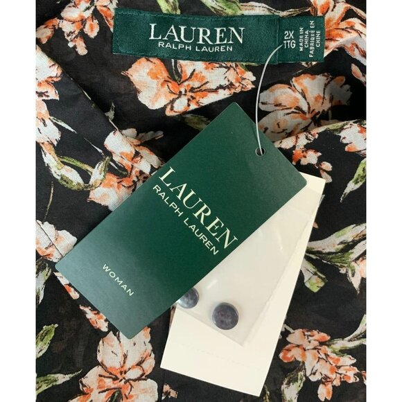 Ralph Lauren Top Plus Size 2X Black Floral Long Sleeve Pocket Button Women New - Picture 8 of 11